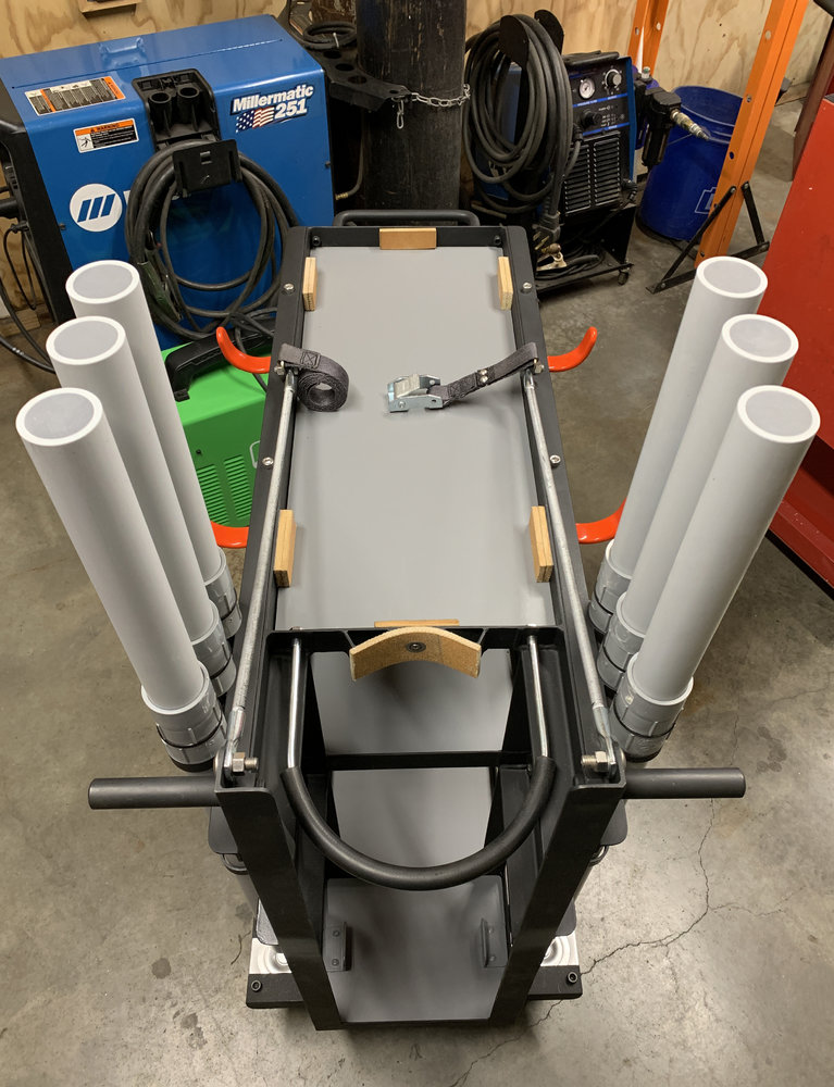 View from rear, showing U-bolt clamp for argon cylinder.