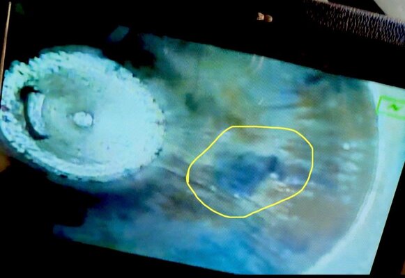 The Denbigh #4 flypress bore via endoscope, dark circled area is approx contact from lock scre...jpg