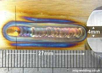 TIG Bead showing width and length